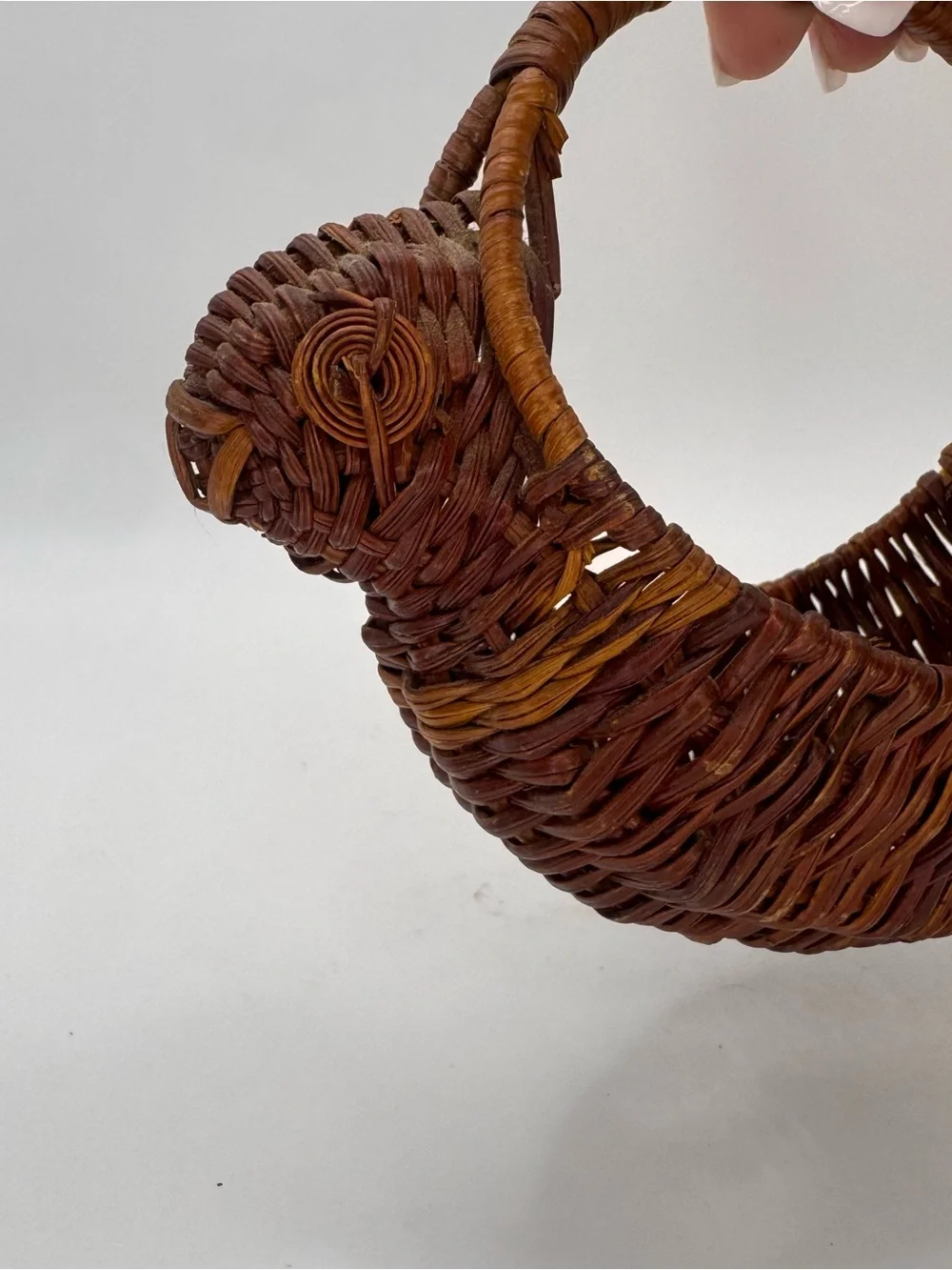 Vintage Wicker Swan Basket Rustic Boho Cottagecore Decor